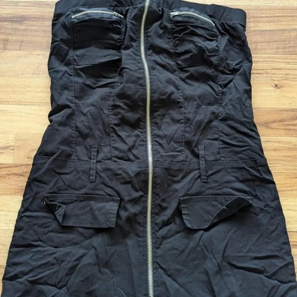 Jan Julian Black Strapless Mini Dress Full Zip‎ Front Pockets Party